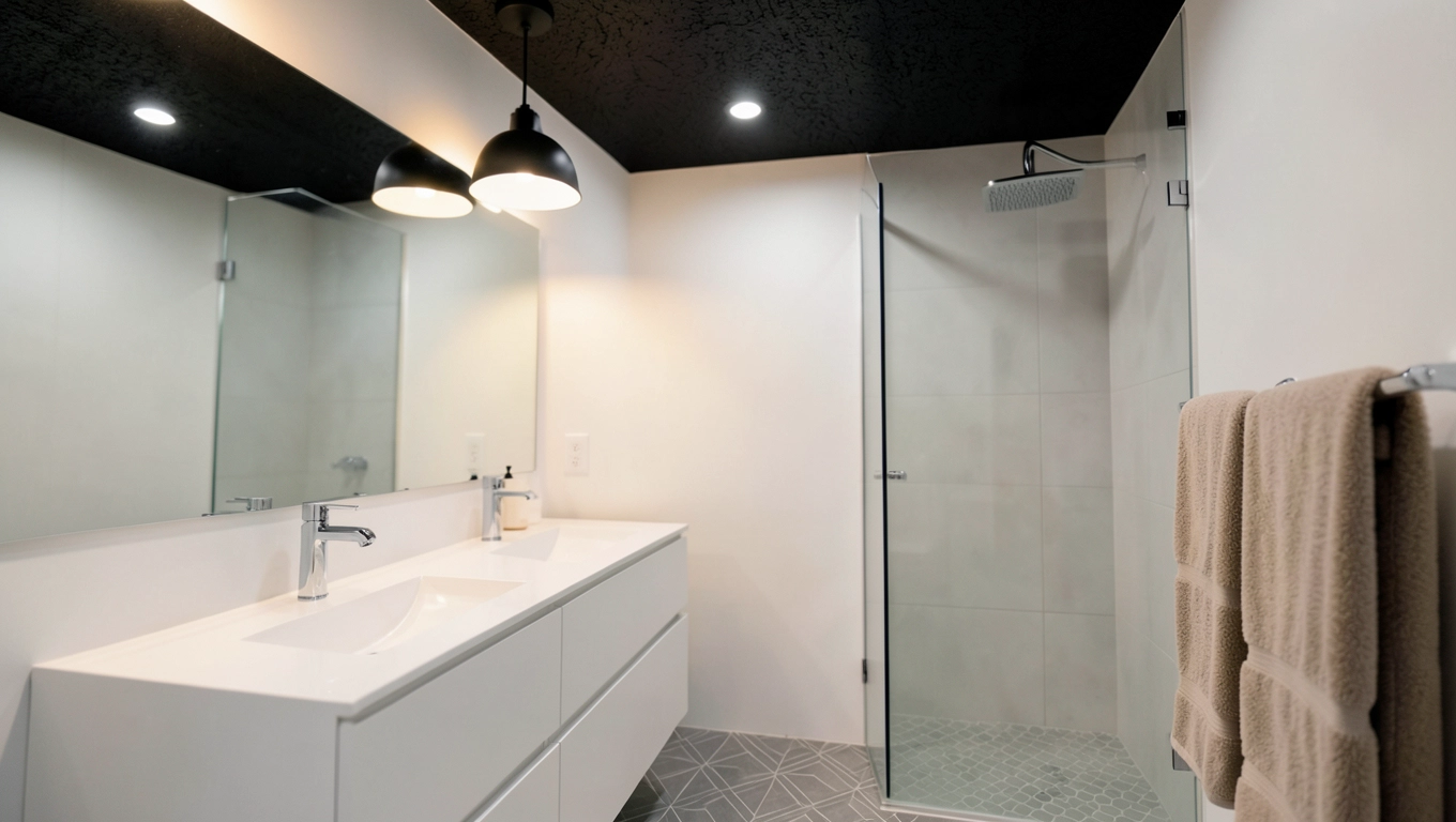 zgłoś remont łazienka z czarnym sufitem